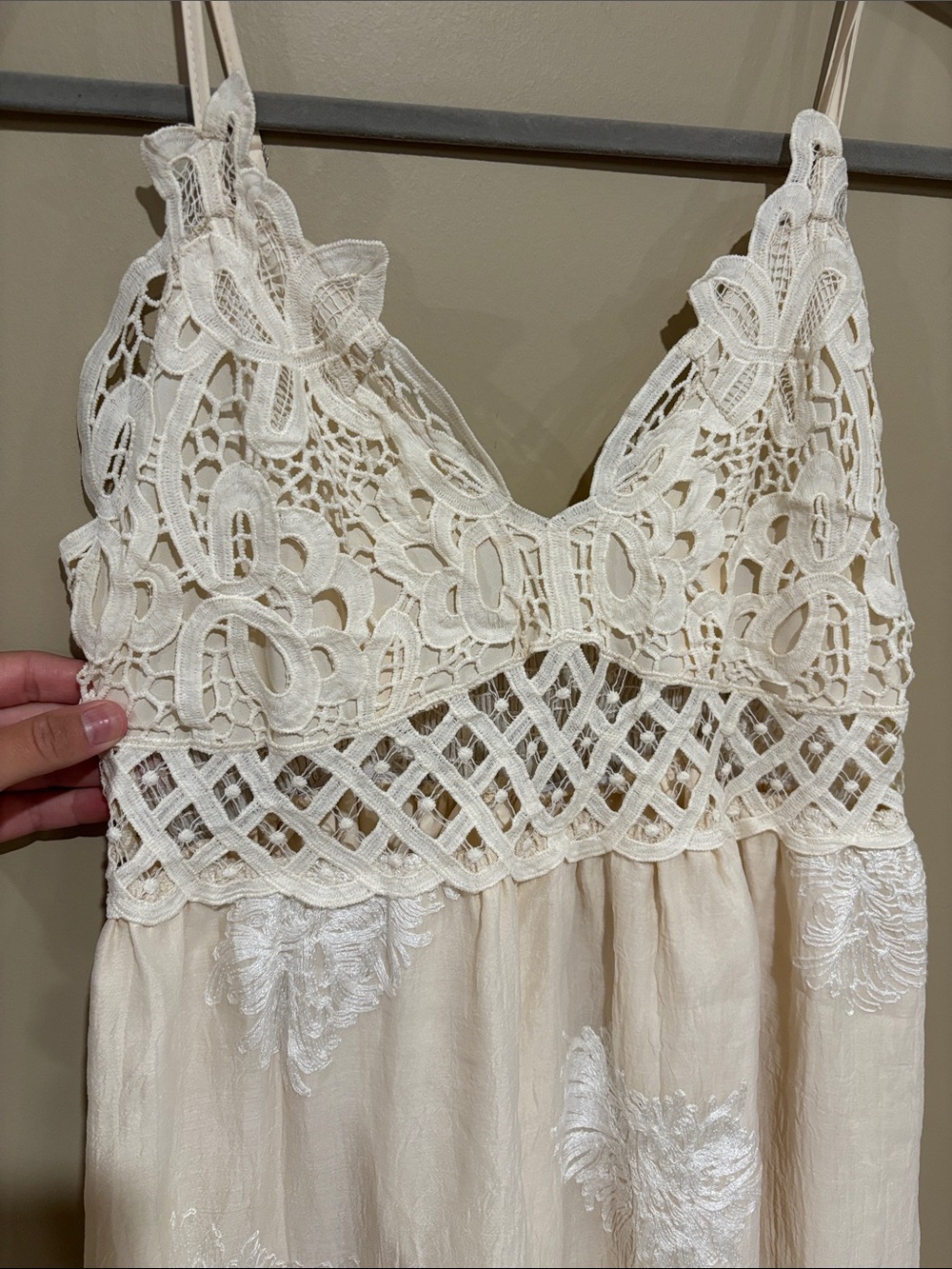 Lace Bodice Cream Maxi Dress with Delicate Overlay - Picture 3 of 5